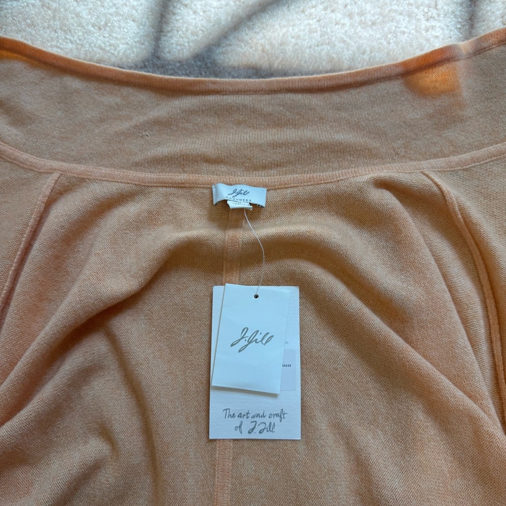 J. Jill 100% Cashmere Light Peach Orange Cardigan Sweater Jacket Size Medium - Picture 8 of 9